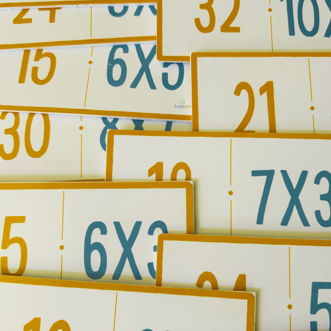 Tarjetas dominó multiplicaciones para aprender multiplicaciones jugando con Ludoniño