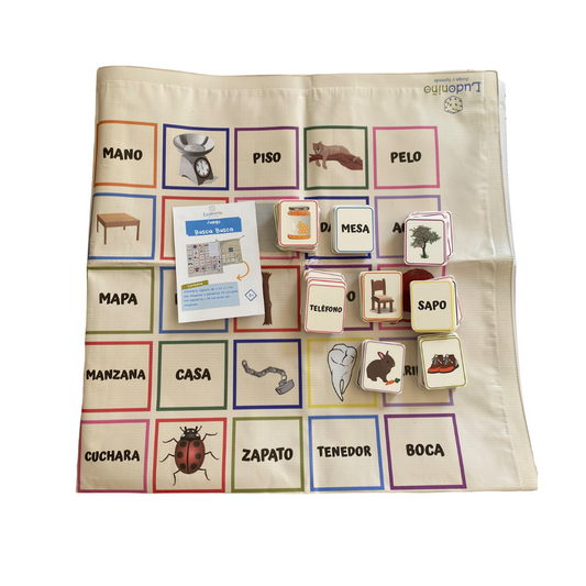 Juego Educativo Busca Busca de Ludoniño para reforzar lectura inicial y asociación palabra-imagen. 