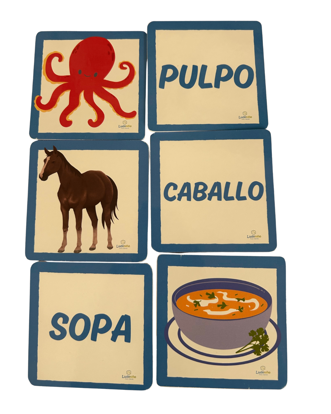 Tarjetas juego Memorice Imagen Palabra Ludoniño, aprender a leer jugando.
