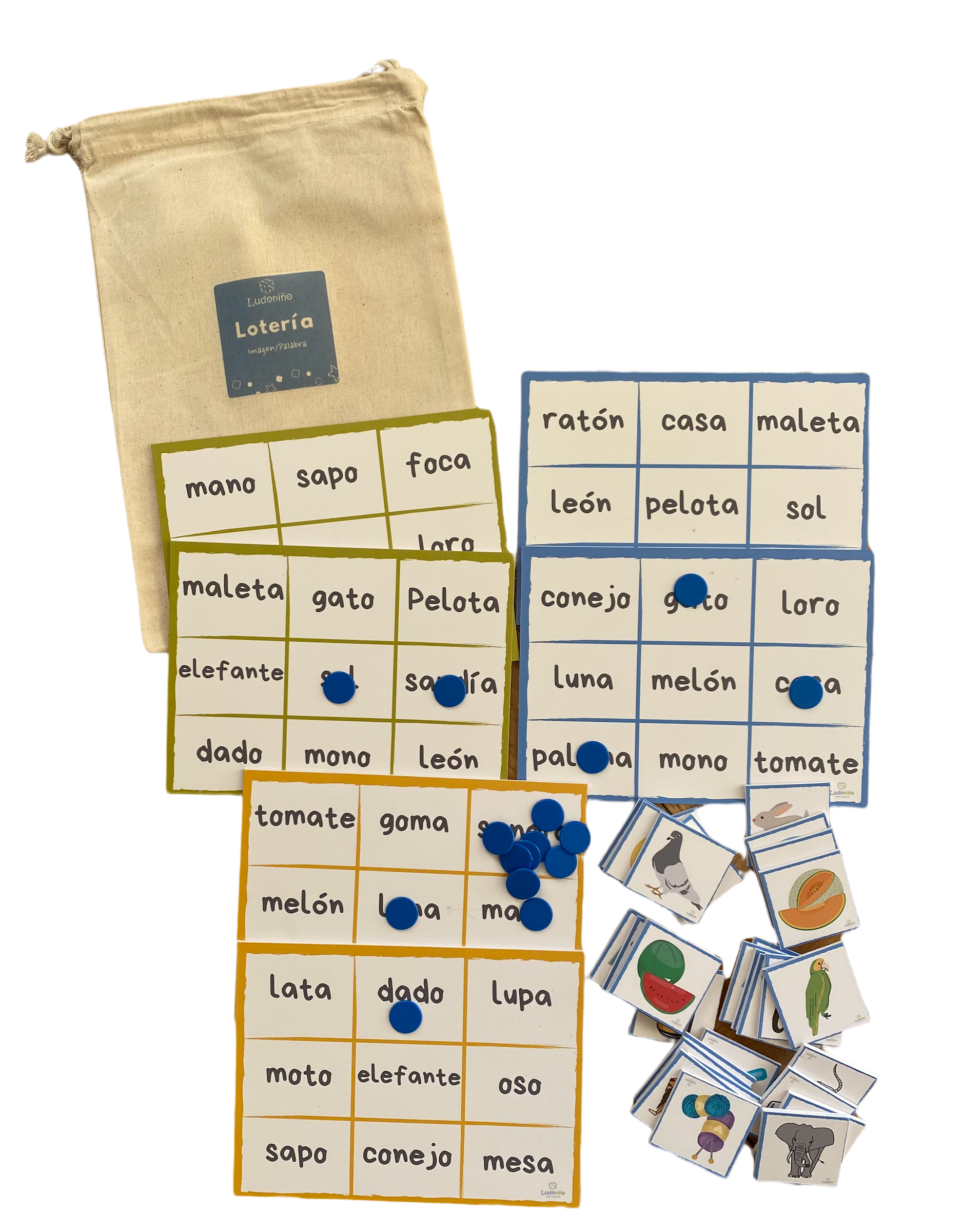 Lotería infantil para relacionar palabras con imágenes